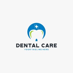 Dental clinic logo design. Dental care sign symbol. Blue tooth icon vector. 