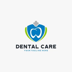 Dental clinic logo design. Dental care sign symbol. Blue tooth icon vector. 