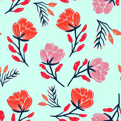 sketched flower print in bright colors - seamless background - Vector editable pattern, flower edible, painted, digital art, spring summer, pretty background, graphic flowers nature