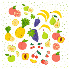 Fruits flat vector illustration set