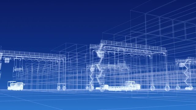 Truck in container depot. Logistic and Business, 3D concept, wireframe