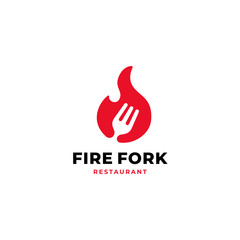 Fire fork vector logo design for fresh food restaurant brand identity concept