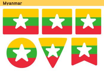 「ミャンマーの国旗」6個の形のアイコンデザイン