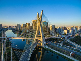 Fototapeta na wymiar Suspension bridge. Cable-stayed bridge in the world. Sao Paulo city, Brazil, South America. 