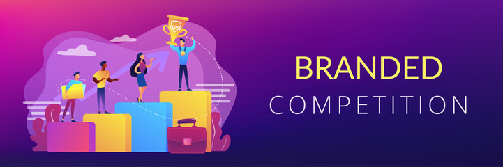 Best worker, specialist. Event sponsorship. Employee victory. Branded competition, marketing competitive event, contests organized by brand concept. Header or footer banner template with copy space. © Visual Generation