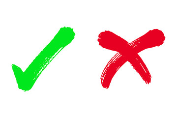 Right and wrong check mark signs on white background