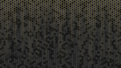Abstract background with golden and black hexagons. Vector honeycomb wallpaper for banner.
