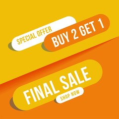 yellow mega sale banner, special offer up to 70% off. Vector illustration.