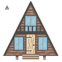 8bit, arcade style, pixel house. Retro game design.