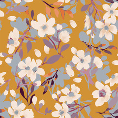 Materiał do szycia Abstract floral seamless pattern. Bright colors, painting on a light background. Cherry blossoms.