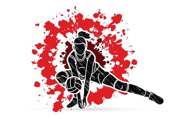 Woman volleyball player action cartoon graphic vector