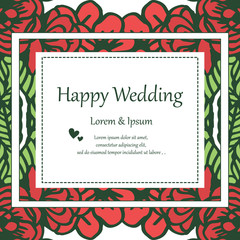 Shape square frame, vintage flower frame, design of card happy wedding. Vector