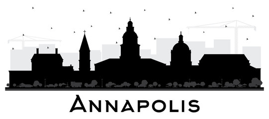 Obraz premium Annapolis Maryland City Skyline Silhouette with Black Buildings Isolated on White.