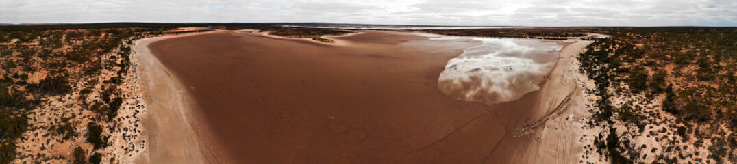 Panoramic view of a Salt Lake taken from a drone.  Lake Gilles Conservation Reserve, South Australia, Australia