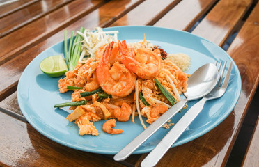 Pad Thai fried noodles favorite dish for foreigners in restaurant for lunch