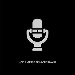 white voice message microphone button vector icon on black background. modern flat voice message microphone button from ui concept vector sign symbol can be use for web, mobile and logo.