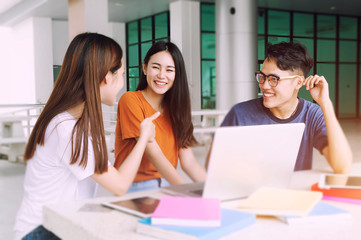 Group of young asian studying.