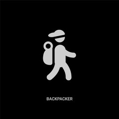white backpacker vector icon on black background. modern flat backpacker from travel concept vector sign symbol can be use for web, mobile and logo.