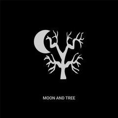 white moon and tree vector icon on black background. modern flat moon and tree from travel concept vector sign symbol can be use for web, mobile and logo.