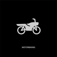 white motorbiking vector icon on black background. modern flat motorbiking from transport concept vector sign symbol can be use for web, mobile and logo.