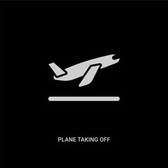 white plane taking off vector icon on black background. modern flat plane taking off from transport concept vector sign symbol can be use for web, mobile and logo.