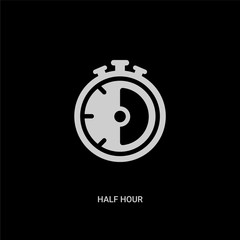 white half hour vector icon on black background. modern flat half hour from technology concept vector sign symbol can be use for web, mobile and logo.