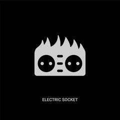 white electric socket on fire vector icon on black background. modern flat electric socket on fire from technology concept vector sign symbol can be use for web, mobile and logo.