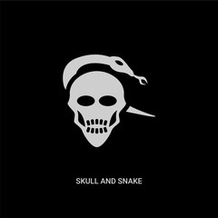 white skull and snake vector icon on black background. modern flat skull and snake from shapes concept vector sign symbol can be use for web, mobile and logo.