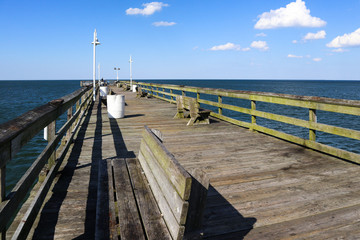 A view of the Chesapeake Bay from the Ocean View fishing pier in Norfolk, Virginia.