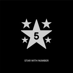 white star with number five vector icon on black background. modern flat star with number five from shapes concept vector sign symbol can be use for web, mobile and logo.