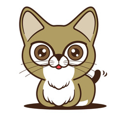 Cartoon cute cat with tail shaking. Cute cat character mascot - vector