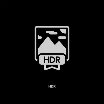 white hdr vector icon on black background. modern flat hdr from shapes concept vector sign symbol can be use for web, mobile and logo.