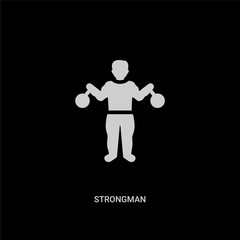 white strongman vector icon on black background. modern flat strongman from professions and jobs concept vector sign symbol can be use for web, mobile and logo.