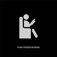 white lying person reading vector icon on black background. modern flat lying person reading from people concept vector sign symbol can be use for web, mobile and logo.