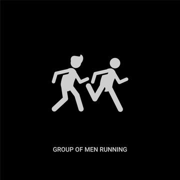 white group of men running vector icon on black background. modern flat group of men running from people concept vector sign symbol can be use for web, mobile and logo.