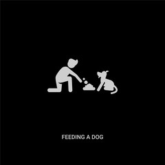 white feeding a dog vector icon on black background. modern flat feeding a dog from people concept vector sign symbol can be use for web, mobile and logo.