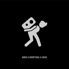 white men carrying a box vector icon on black background. modern flat men carrying a box from people concept vector sign symbol can be use for web, mobile and logo.