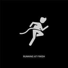 Fototapeta na wymiar white running at finish line vector icon on black background. modern flat running at finish line from people concept vector sign symbol can be use for web, mobile and logo.