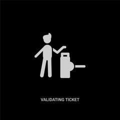 white validating ticket vector icon on black background. modern flat validating ticket from people concept vector sign symbol can be use for web, mobile and logo.