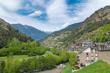 Fototapeta na wymiar Panoramic view of mountains in Ordino, Andorra.