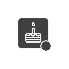 Birthday notification vector icon. filled flat sign for mobile concept and web design. Cake with candle notice glyph icon. Symbol, logo illustration. Vector graphics