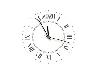 2020 New Year shiny black clock, five minutes to midnight. Merry Christmas