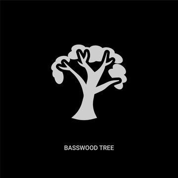 white basswood tree vector icon on black background. modern flat basswood tree from nature concept vector sign symbol can be use for web, mobile and logo.