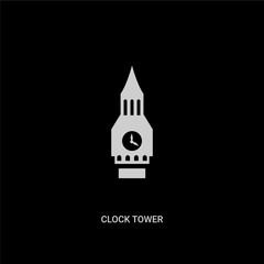 white clock tower vector icon on black background. modern flat clock tower from monuments concept vector sign symbol can be use for web, mobile and logo.