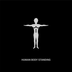 white human body standing black vector icon on black background. modern flat human body standing black from human body parts concept vector sign symbol can be use for web, mobile and logo.