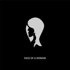 white face of a woman vector icon on black background. modern flat face of a woman from human body parts concept vector sign symbol can be use for web, mobile and logo.