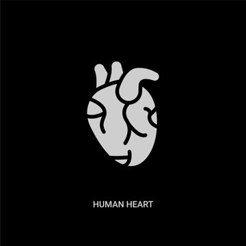 white human heart vector icon on black background. modern flat human heart from human body parts concept vector sign symbol can be use for web, mobile and logo.