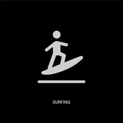 white surfing vector icon on black background. modern flat surfing from guestures concept vector sign symbol can be use for web, mobile and logo.
