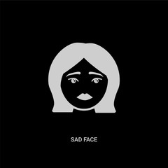 white sad face vector icon on black background. modern flat sad face from guestures concept vector sign symbol can be use for web, mobile and logo.