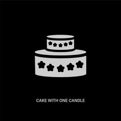 white cake with one candle vector icon on black background. modern flat cake with one candle from food concept vector sign symbol can be use for web, mobile and logo.